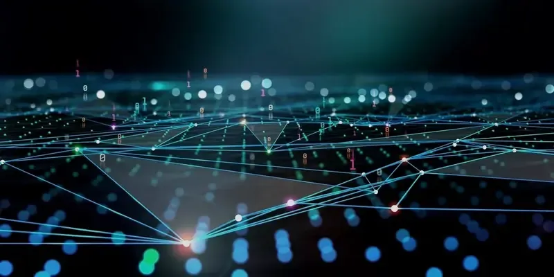 Abstract visualization of vectors in high-dimensional space converging and diverging