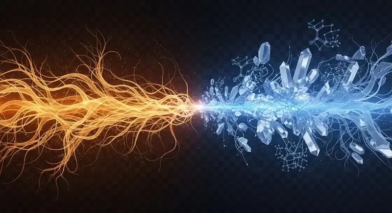 Abstract visualization of carbon-based and silicon-based intelligence converging at the intelligence inflection point